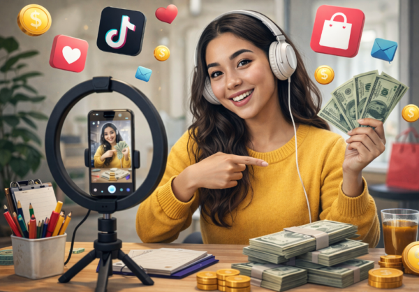 Ilustrasi kreator TikTok membuat konten untuk menghasilkan uang secara online