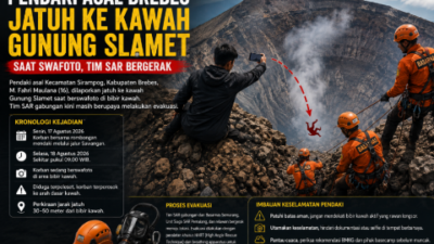 Pendaki Asal Brebes Jatuh ke Kawah Gunung Slamet Saat Swafoto, Tim SAR Bergerak